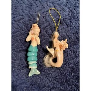 Set of 2 Vintage Mermaid Ornaments (One Ceramic)